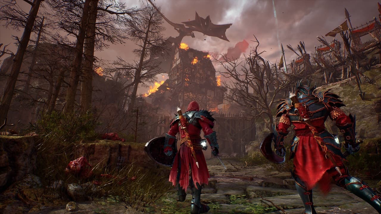 Two Nephilim overlooking a burning district of Gildenarch
